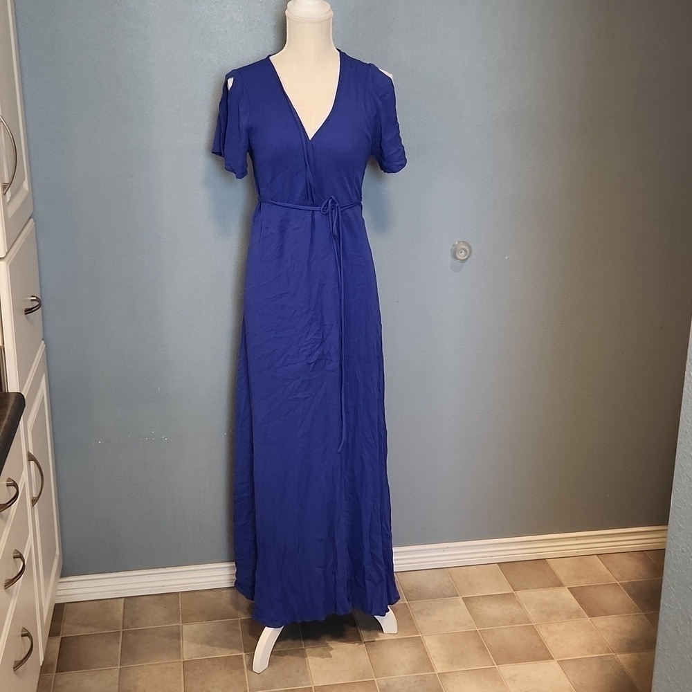 Lulu's much obliged Cobalt blue wrap LongLine Flowy maxi dress Resortwear Beachy